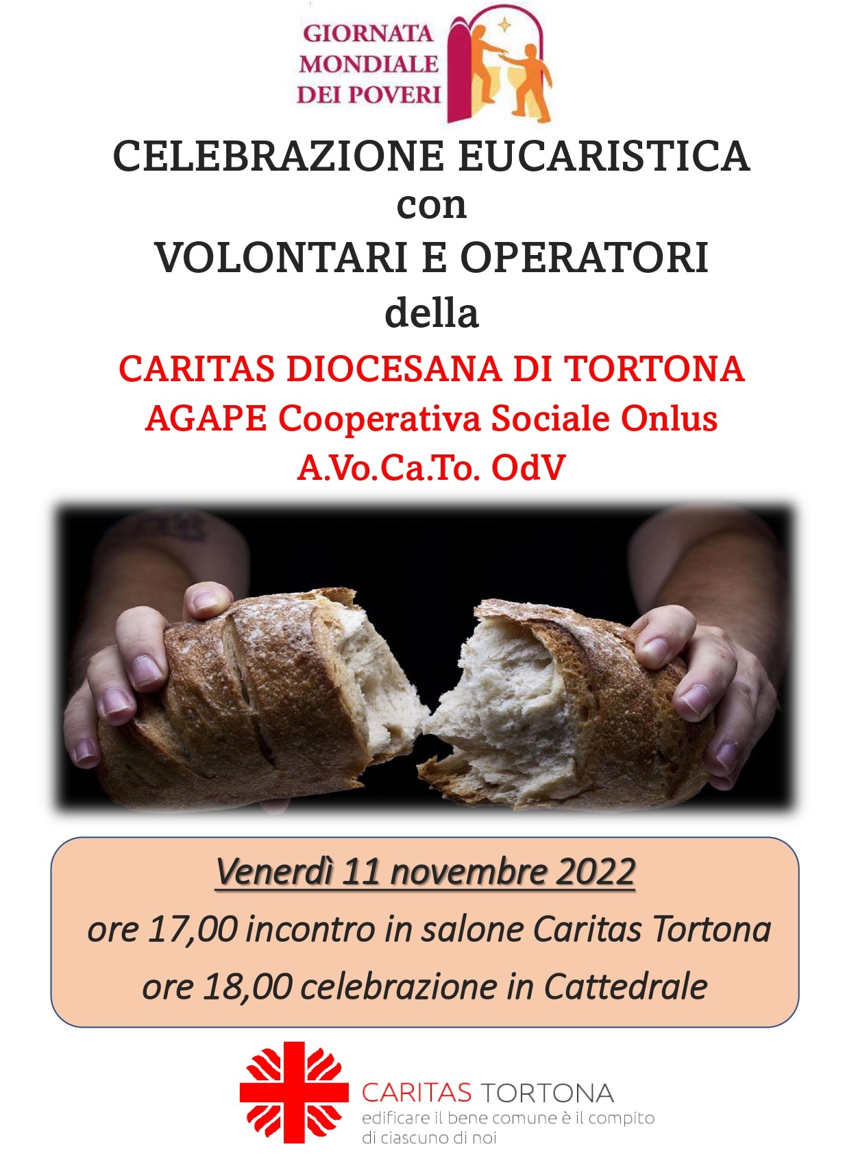 Celebrazione eucaristica con volontari ed operatori della Caritas Diocesana di Tortona, Agape cooperativa sociale onlus e A.VO.CA.TO. Odv.